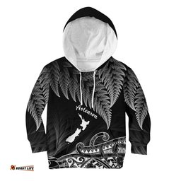 Custom Personalised New Zealand Silver Fern Hoodie KID Aotearoa Map Maori