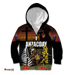 New Zealand and Australia ANZAC Day Kid Hoodie Soldier and Last Post Camouflage Pattern
