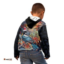 Personalised New Zealand Tui in Pohutukawa Kid Hoodie Christmas in July
