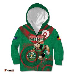 Custom NRL Rabbitohs NAIDOC Week Kid Hoodie Keep The Fire Burning Indigenous Art