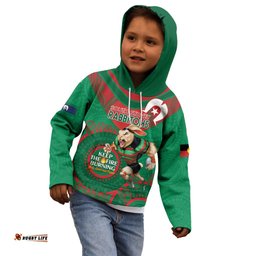 Custom NRL Rabbitohs NAIDOC Week Kid Hoodie Keep The Fire Burning Indigenous Art