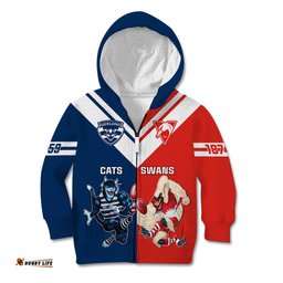 Personalised Swans And Cats Football Kid Hoodie Sydney Mix Geelong Sporty Version