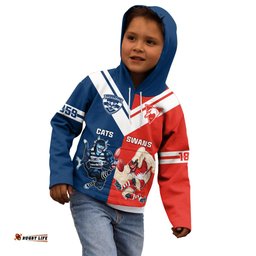 Personalised Swans And Cats Football Kid Hoodie Sydney Mix Geelong Sporty Version
