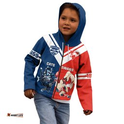 Personalised Swans And Cats Football Kid Hoodie Sydney Mix Geelong Sporty Version