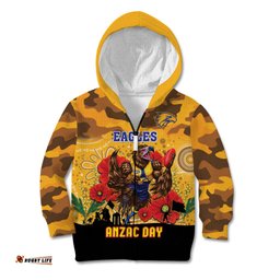 Custom Eagles Football ANZAC Kid Hoodie Gallipoli Camouflage With Poppies