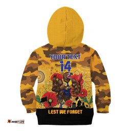 Custom Eagles Football ANZAC Kid Hoodie Gallipoli Camouflage With Poppies
