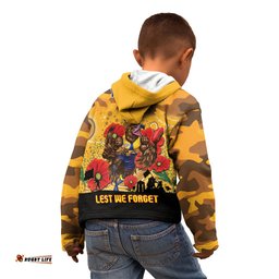 Custom Eagles Football ANZAC Kid Hoodie Gallipoli Camouflage With Poppies