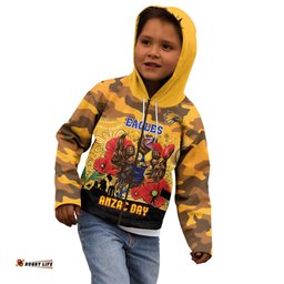 Custom Eagles Football ANZAC Kid Hoodie Gallipoli Camouflage With Poppies