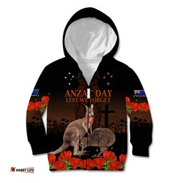 Kangaroo and Kiwi Bird ANZAC Day Custom Kid Hoodie Soldier Style