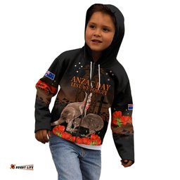Kangaroo and Kiwi Bird ANZAC Day Custom Kid Hoodie Soldier Style