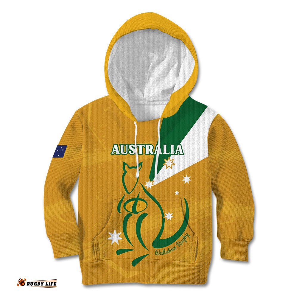 Custom Australia Rugby Kid Hoodie 2024 Wallabies Grunge Style