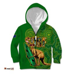 Australia Surf Kid Hoodie Happy Kangaroo Indigenous Artsy
