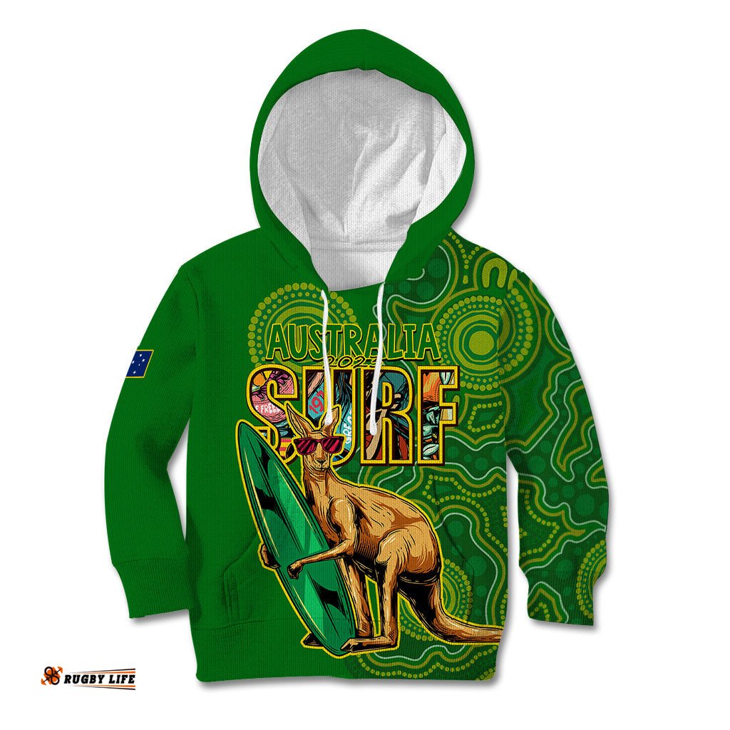 Australia Surf Kid Hoodie Happy Kangaroo Indigenous Artsy