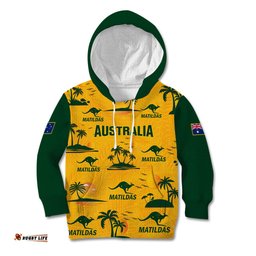Custom Australia Soccer Kid Hoodie Matildas World Cup Tropical Style