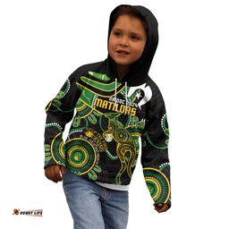 Custom Matildas NAIDOC Week Kid Hoodie Australia Kangaroo Keep The Fire Burning Black
