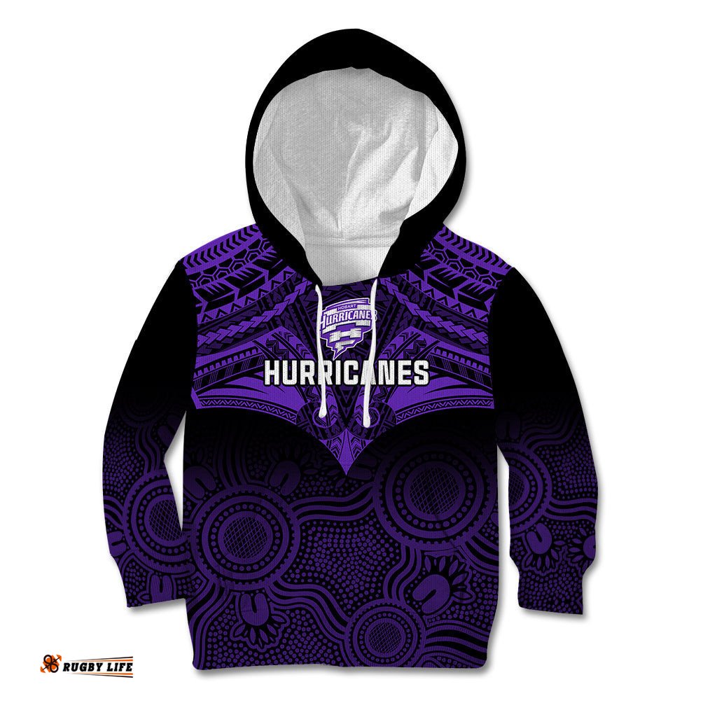 Custom Hobart Hurricanes Cricket Kid Hoodie Unique Indigenous Art Mix Polynesian Pattern