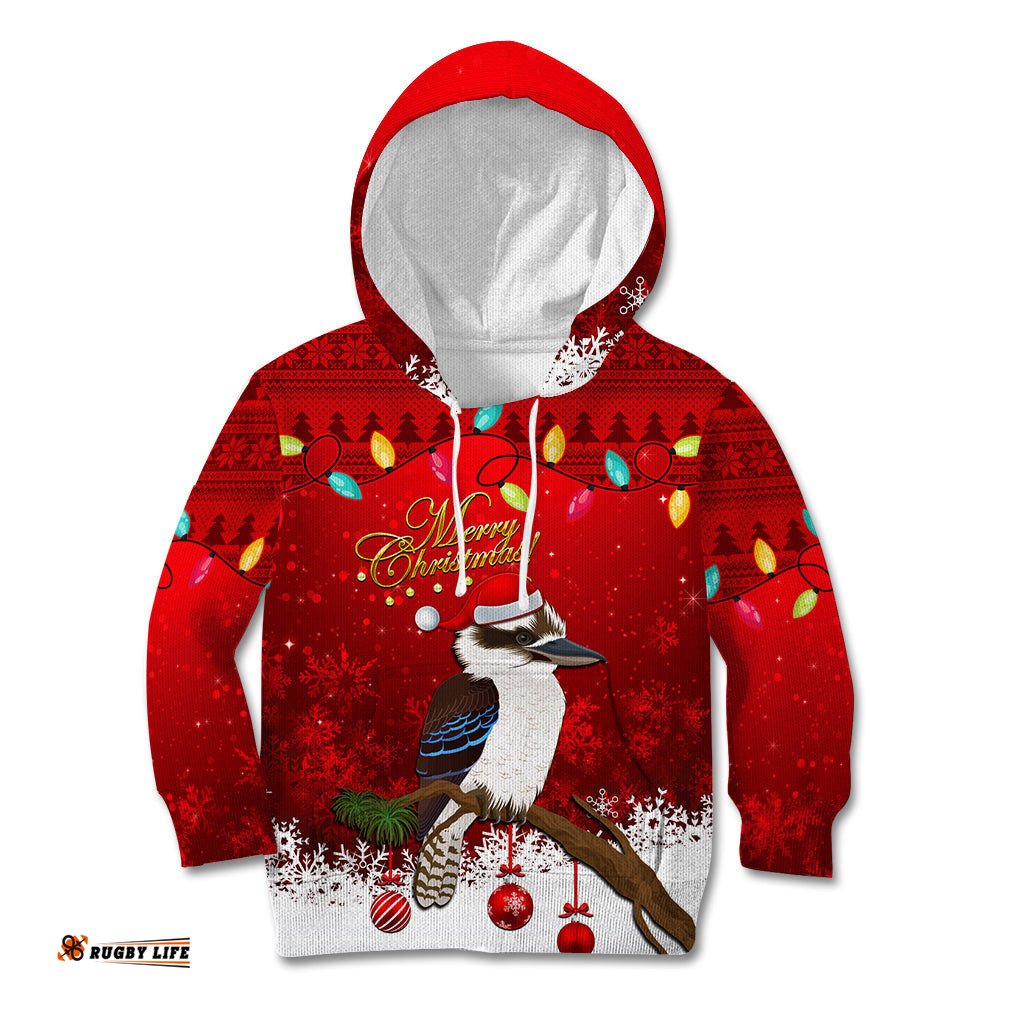 Australia Christmas Kid Hoodie Aussie Kookaburra Santa Merry Xmas