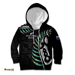 Personalised New Zealand Silver Fern Rugby Kid Hoodie Paua Shell With Champions Trophy History NZ Forever