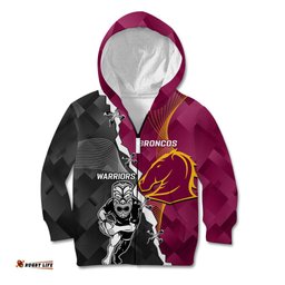 Personalised Warriors And Broncos Rugby Kid Hoodie Together Sporty Style