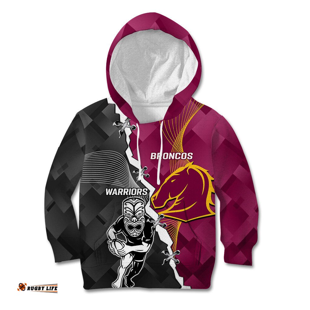 Personalised Warriors And Broncos Rugby Kid Hoodie Together Sporty Style