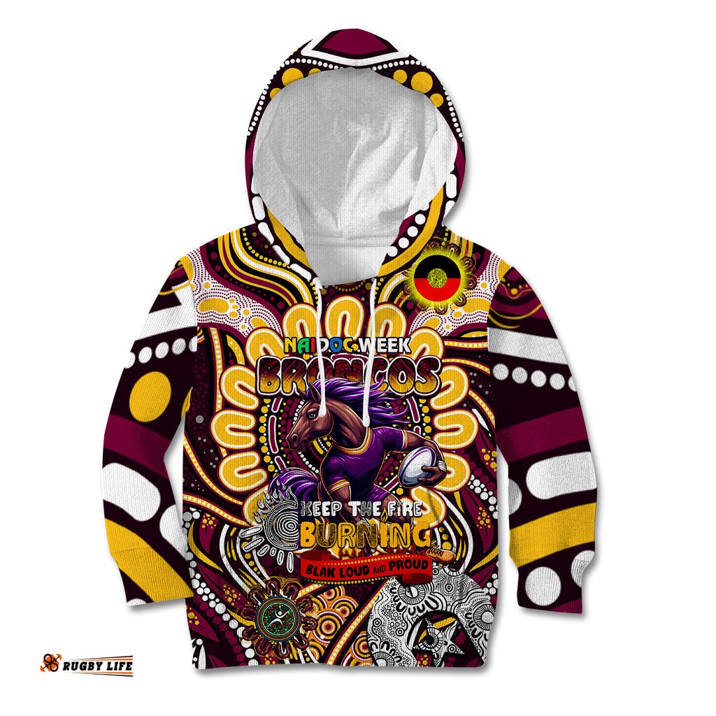 Custom NAIDOC Week 2024 Broncos Kid Hoodie Mascot Rugby