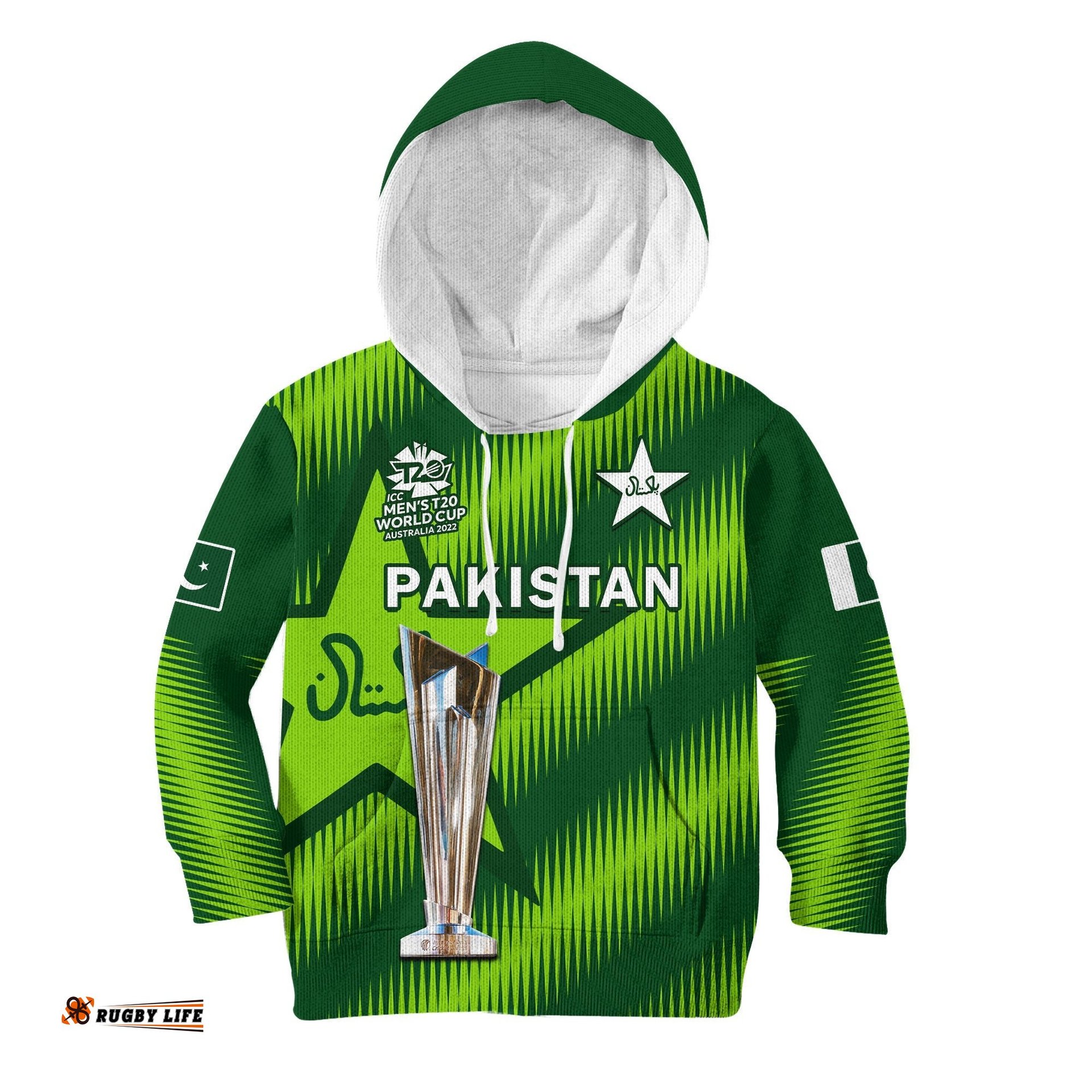 Custom Text And Number Pakistan Cricket Hoodie KID Champions Mens WC