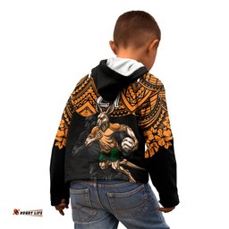 Cusrom Australia Wallabies Rugby Kid Hoodie Hibiscus and Turtle With Polynesian Pattern