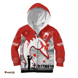 Custom Text And Number Swans Football ANZAC Hoodie KID Sydney Indigenous Camouflage Art