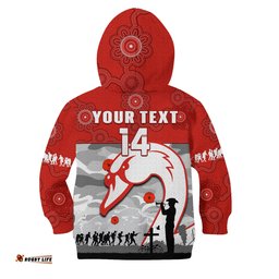 Custom Text And Number Swans Football ANZAC Hoodie KID Sydney Indigenous Camouflage Art
