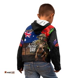 New Zealand and Australia ANZAC Day Kid Hoodie National Flag mix Kiwi Bird and Kangaroo Soldier Style