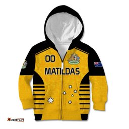 Custom Australia Soccer Kid Hoodie Matildas Socceroos Black Vibe