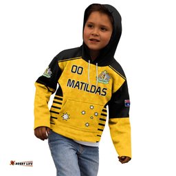 Custom Australia Soccer Kid Hoodie Matildas Socceroos Black Vibe