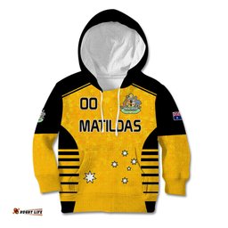 Custom Australia Soccer Kid Hoodie Matildas Socceroos Black Vibe