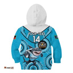 Custom NRL Sharks NAIDOC Week Kid Hoodie Keep The Fire Burning Indigenous Art