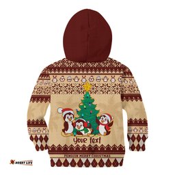 Australia Penguin Christmas Argyle Pattern Personalised Kid Hoodie