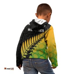 Australia Wallabies and Aotearoa Rugby Kid Hoodie Kangaroo Black Fern Maori Gradient Vibe