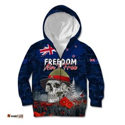 New Zealand ANZAC Day Kid Hoodie Freedom Ain't Free