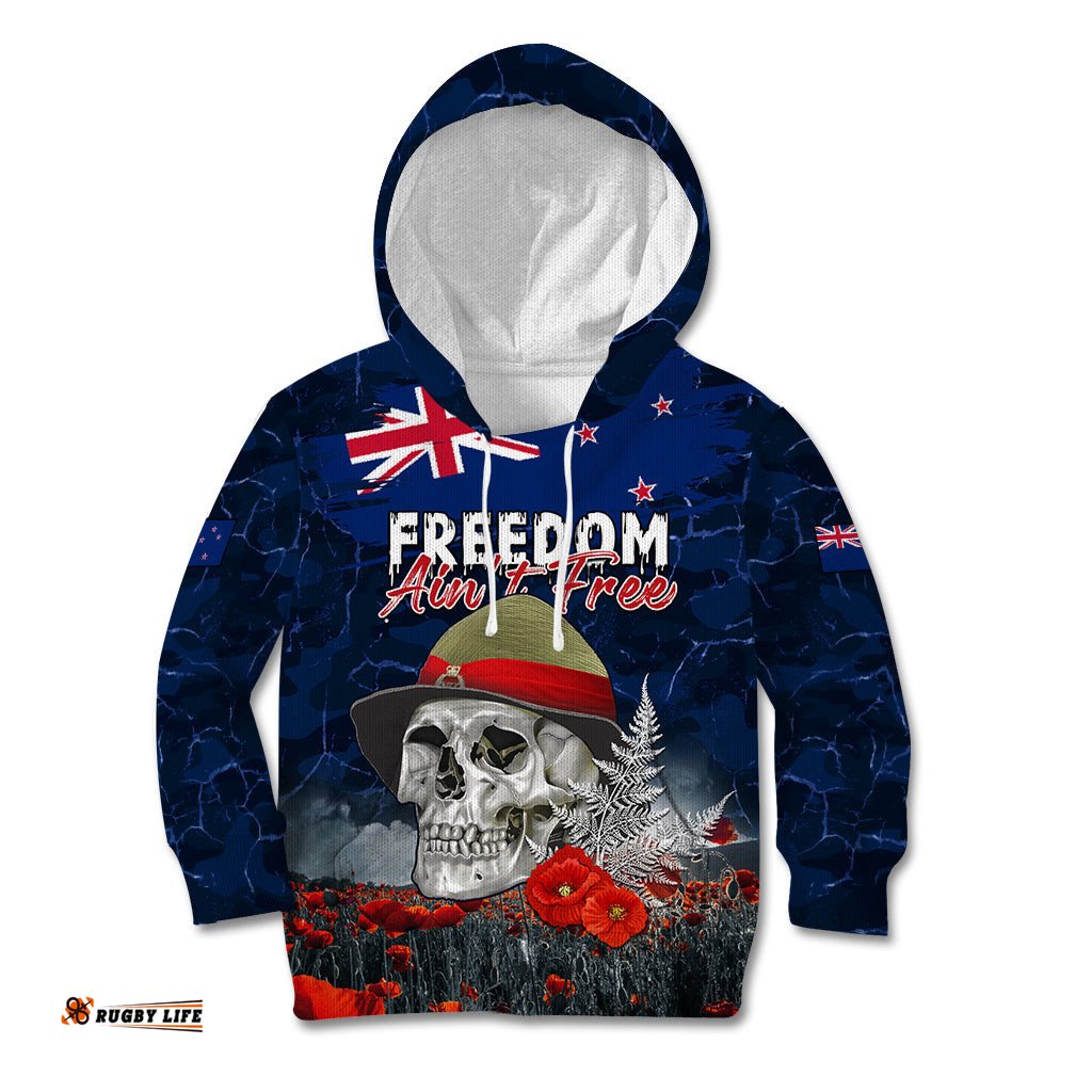 New Zealand ANZAC Day Kid Hoodie Freedom Ain't Free