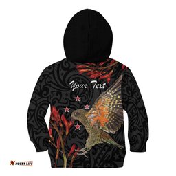 Personalised New Zealand Kea Kid Hoodie Nestor Notabilis With Harakeke Maori Pattern