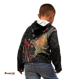 Personalised New Zealand Kea Kid Hoodie Nestor Notabilis With Harakeke Maori Pattern