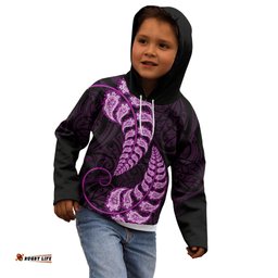 Purple New Zealand Paisley Silver Fern Kid Hoodie Aotearoa Maori