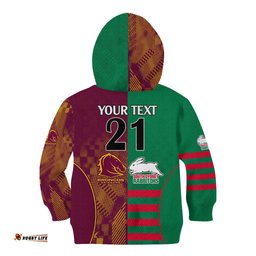 Custom NRL Rabbitohs and Broncos Kid Hoodie Sporty Style