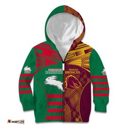Custom NRL Rabbitohs and Broncos Kid Hoodie Sporty Style