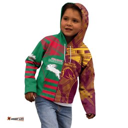 Custom NRL Rabbitohs and Broncos Kid Hoodie Sporty Style