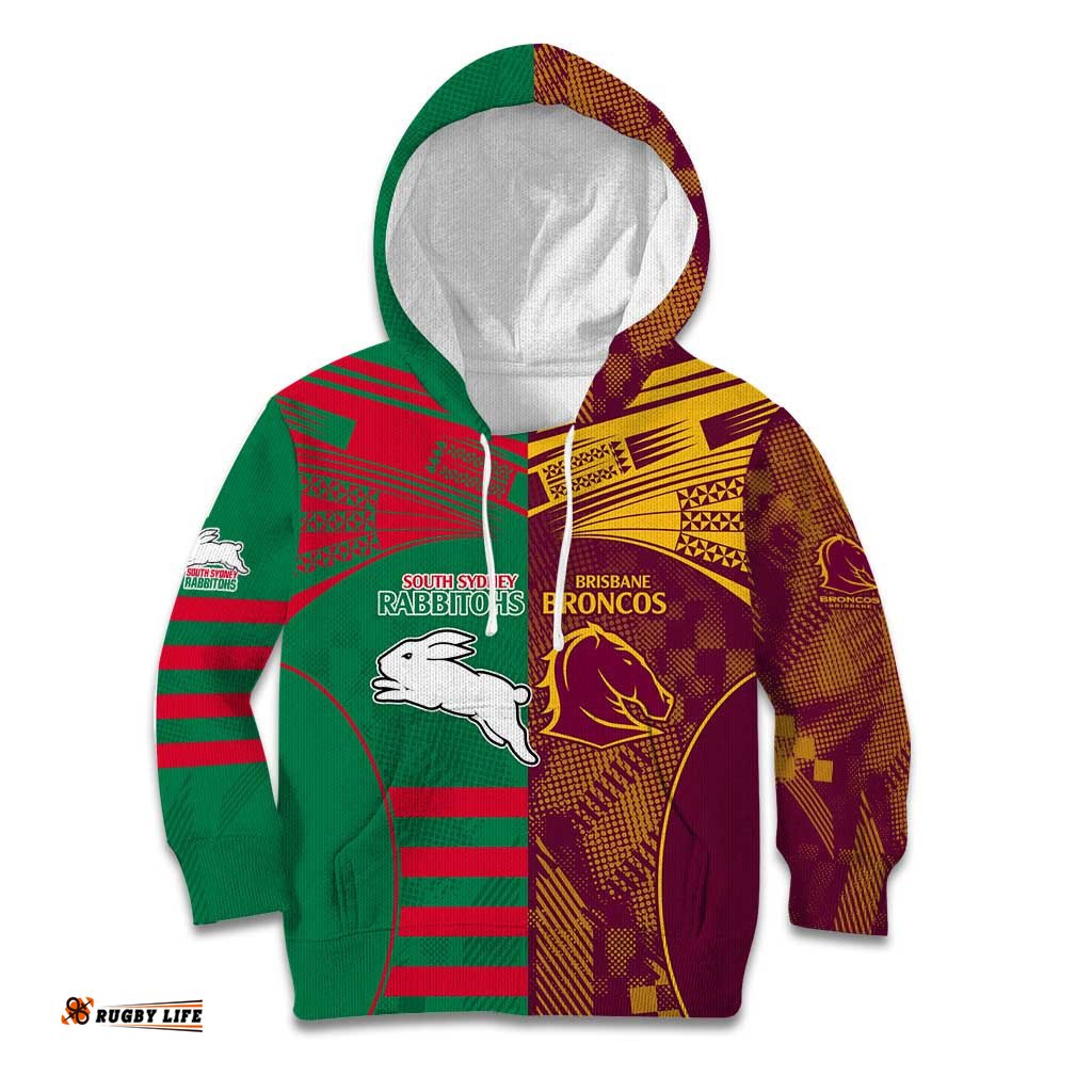 Custom NRL Rabbitohs and Broncos Kid Hoodie Sporty Style