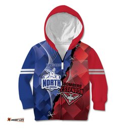 Personalised Kangaroos And Bombers Football Kid Hoodie Sporty Version