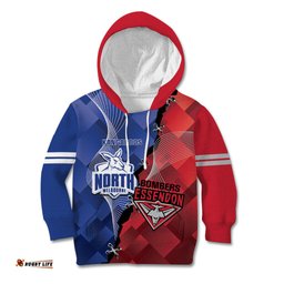 Personalised Kangaroos And Bombers Football Kid Hoodie Sporty Version