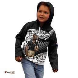Custom New Zealand Silver Fern Rugby Kid Hoodie 2024 Aotearoa Maori Mascot Go All Black