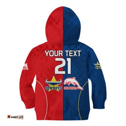 Custom Text And Number NRL Half Dolphins and Half Cowboys Rugby Kid Hoodie Sporty Style