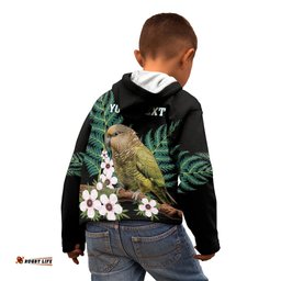 Personalised New Zealand Kakapo Kid Hoodie Aotearoa Fern With Manuka